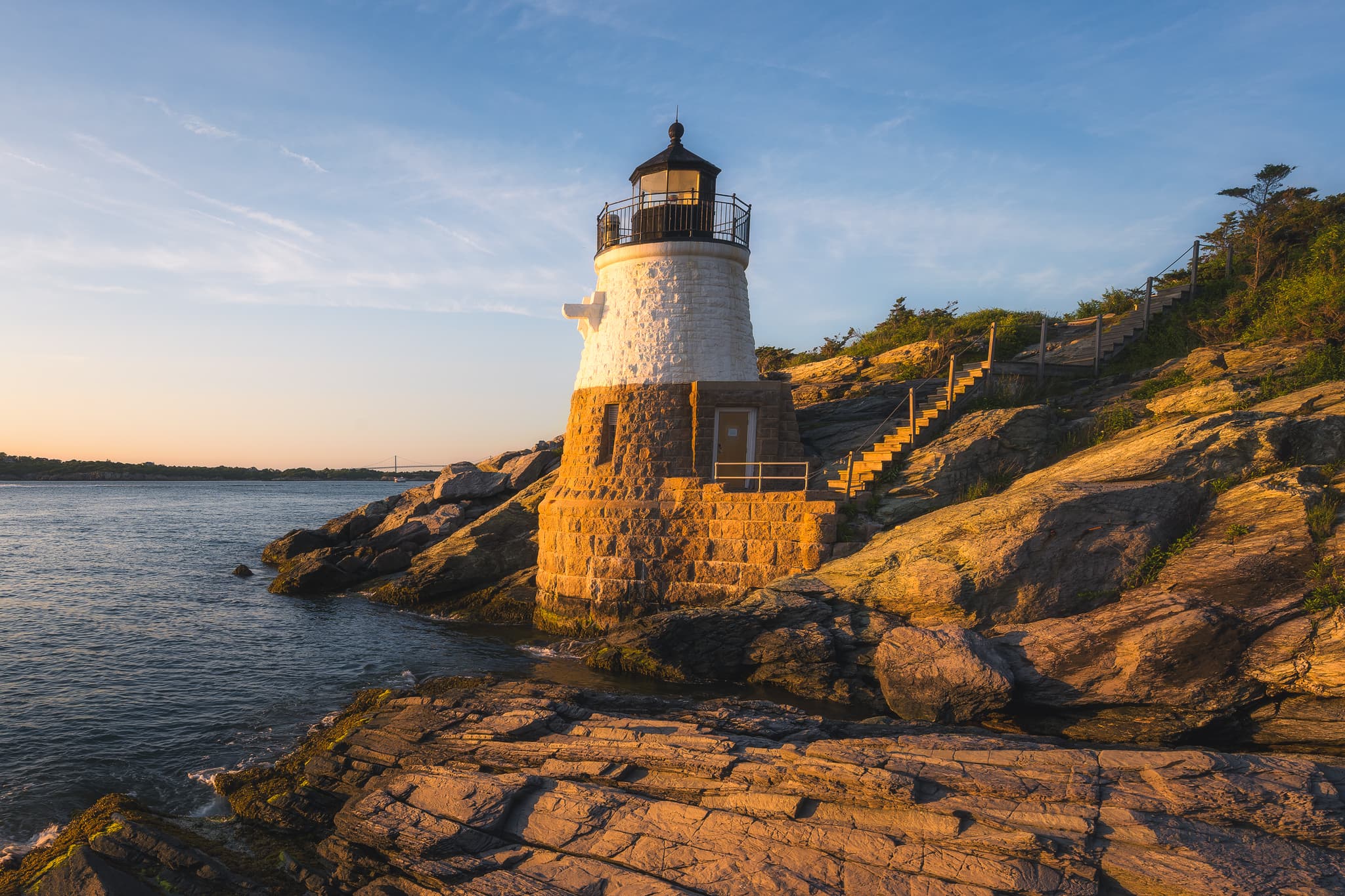 Castle Hill Lighthouse in warm late-afternoon light